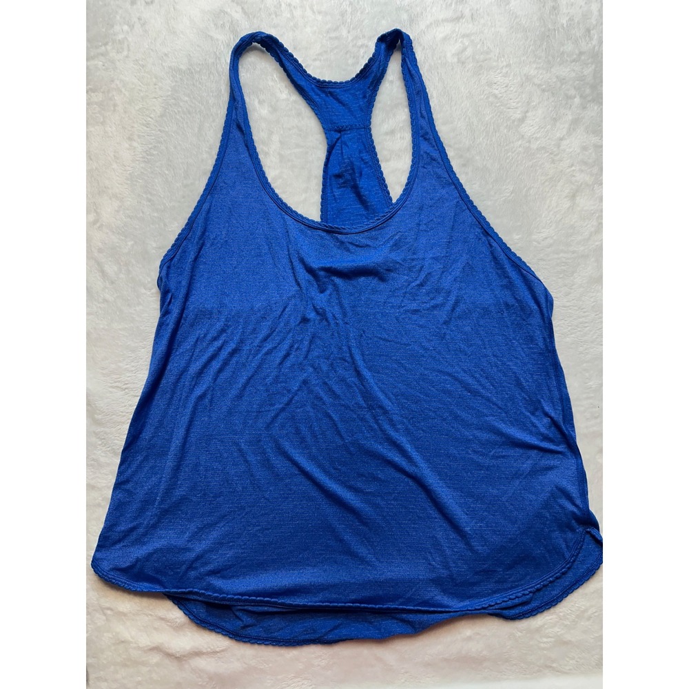 Lululemon Blue Heathered Racerback Tank Top Scallop Trim Activewear Size 8 - 160